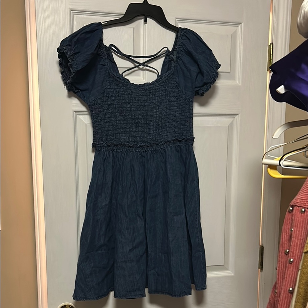 Easel NWT denim Smocked Dress with Puff Sleeves
